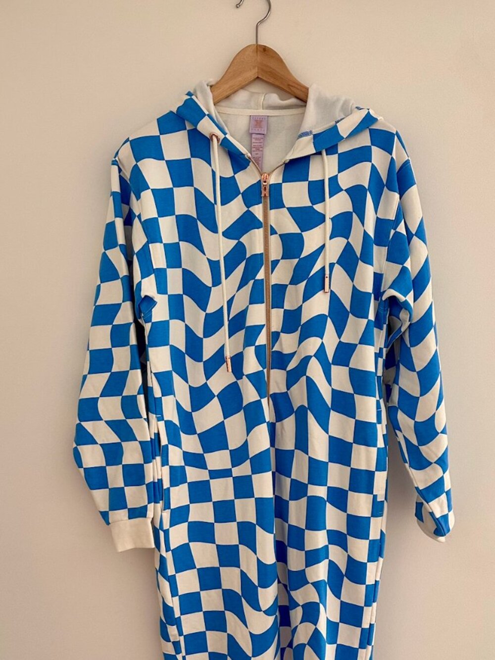 Savage x Fenty Blue and White Checkered Jumpsuit with Hood